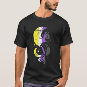 Nichtbinärer Stolz Katze Mond Sterne LGBTQ Hexenst T-Shirt