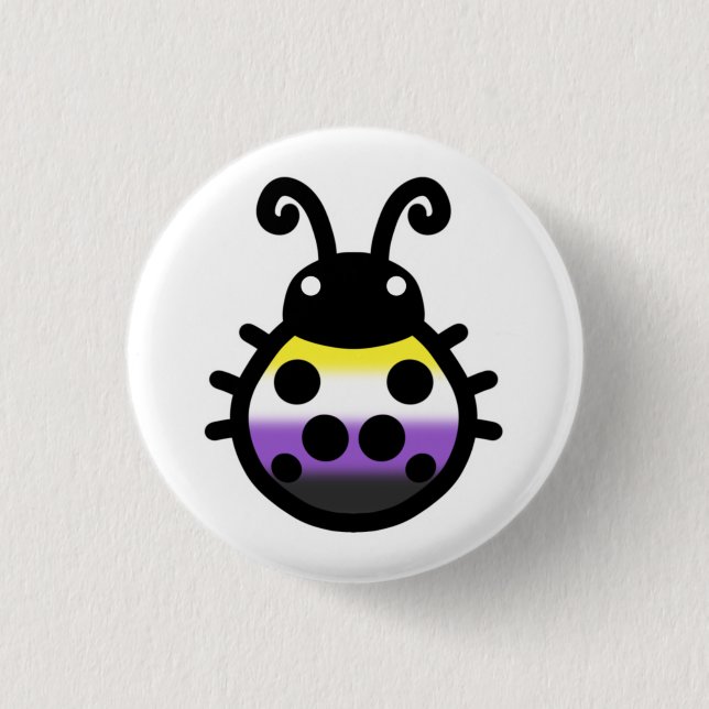 Nichtbinärer Stolz Marienkäfer Pin Badge Button (Vorderseite)
