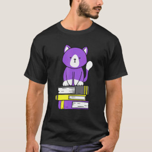 Nichtbinärer subtiler Stolz Süße Katze Buchstapel  T-Shirt