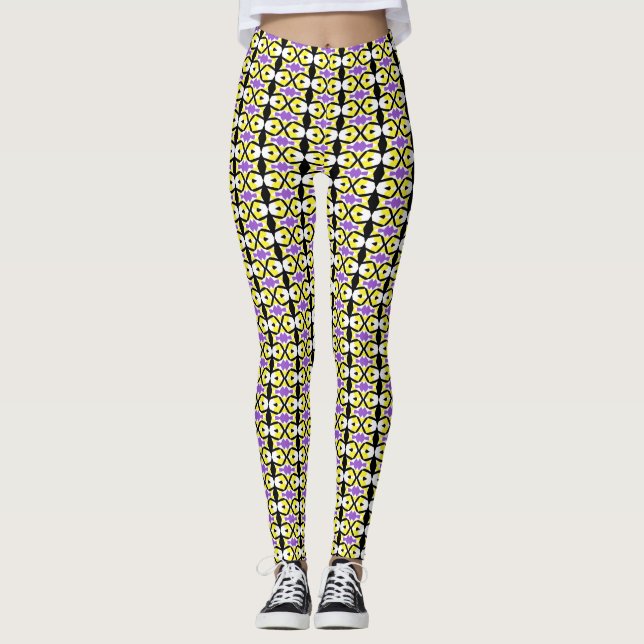 nichtbinäres Muster weiß B Leggings (Vorderseite)