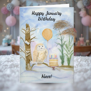 Nichte Alles Gute zum Januar-Geburtstag Eulen-Tort Karte