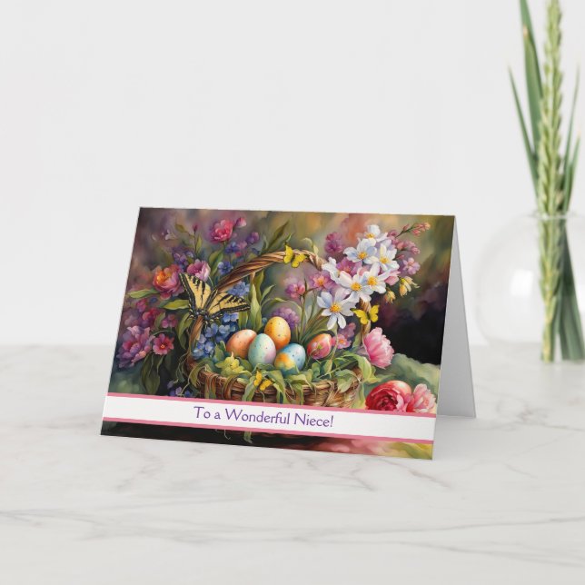 Nichte Frohe Ostern Korb und Eier Blumen  Karte (Vorderseite)