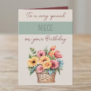 Nichte Gerbera grün beige Geburtstag Karte