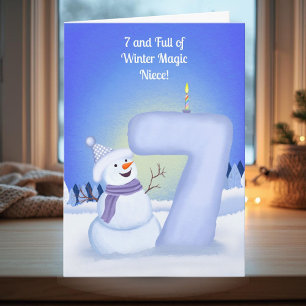 Nichte Glücklicher 7. Geburtstag Schneemann Karte