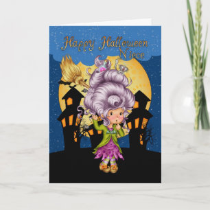 Nichte halloween card mit niedlicher Hexe Karte