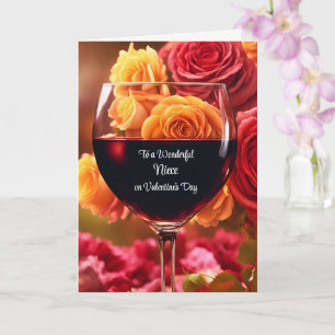 Nichte Happy Valentines Day mit Glas Wein Karte
