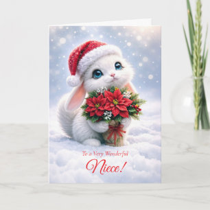 Nichte Süße Weihnachtsfeier mit weißem Kaninchen Karte
