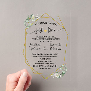 Nichts Besonderes, nur Liebes-Elopement-Grün Gold Acryleinladungen