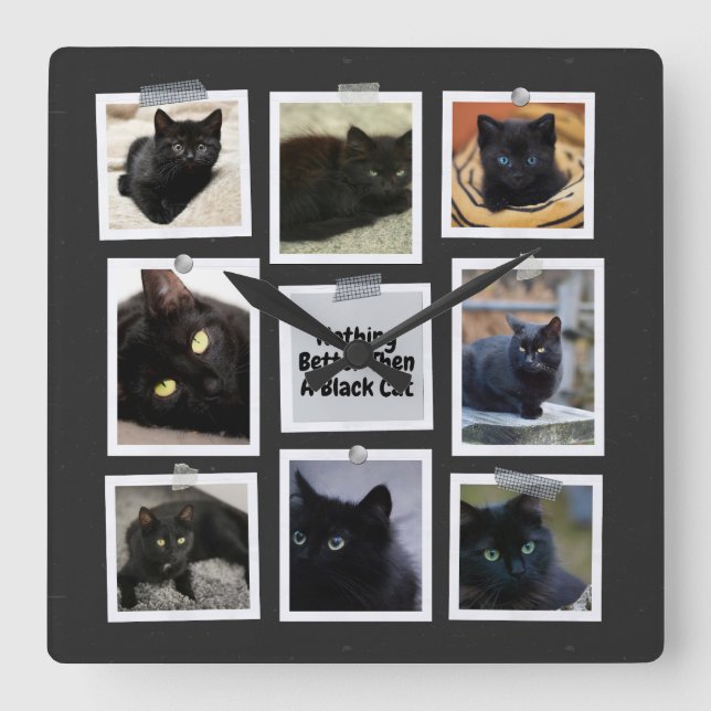 Nichts Besseres als eine schwarze Katze Quadratische Wanduhr (Vorderseite)