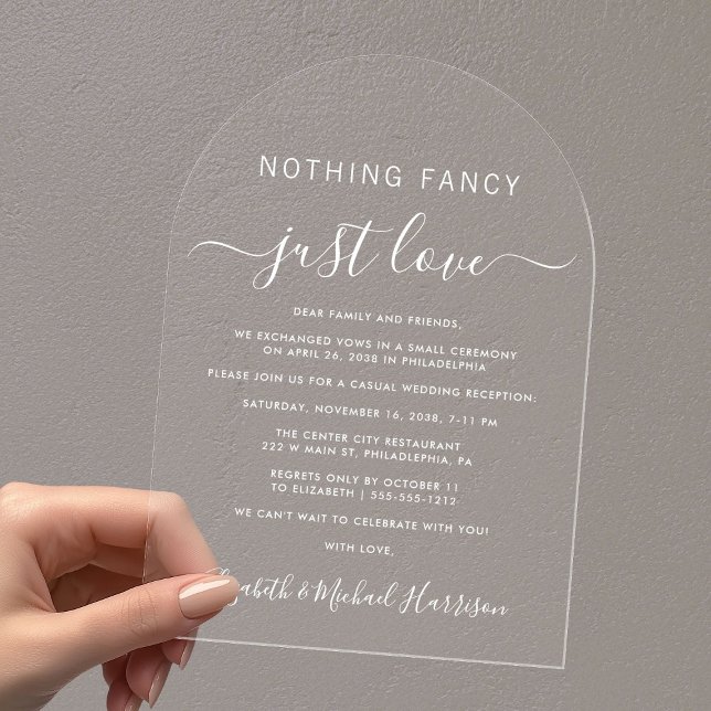 Nichts Extravagant nur Liebe Arch Hochzeitsempfang Acryleinladungen (Make your wedding day unforgettable with stunning arch acrylic invitations—modern, elegant, unique!)