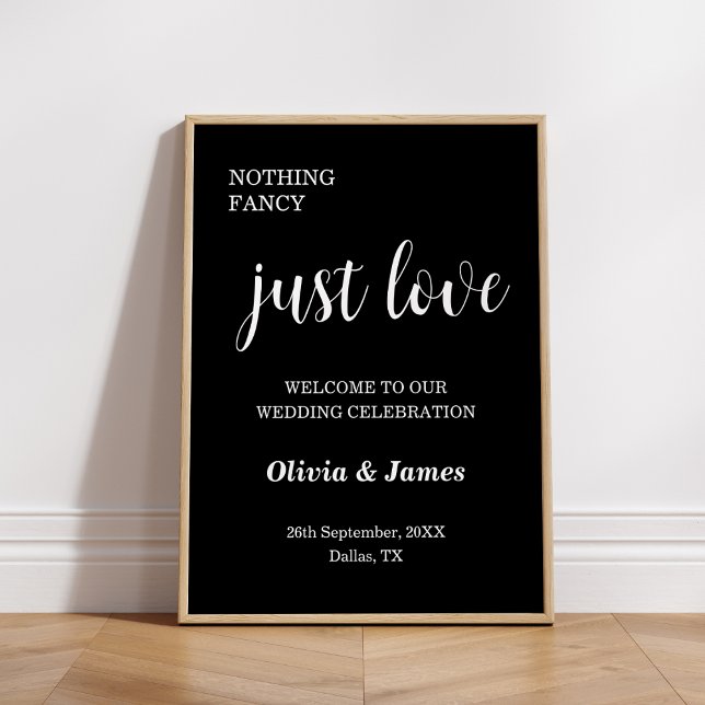 Nichts Extravagant nur Liebe Black Wedding Willkom Poster (Nothing Fancy Just Love Black Wedding Welcome Sign )