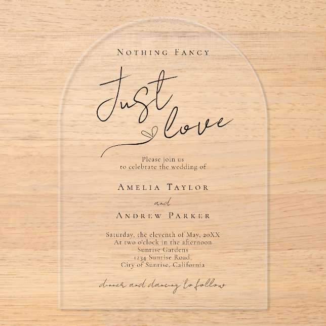 Nichts Extravagant nur Liebe Eleganter QR-Code Hoc Acryleinladungen (Vorderseite)