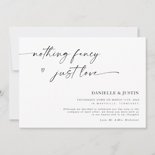 Nichts Extravagant, nur Liebe Elopement Ankündigun Einladung (Vorderseite)