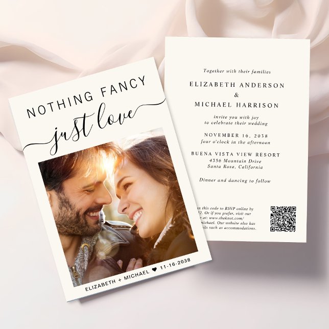 Nichts Extravagant nur Liebe Foto QR Code Hochzeit Einladung (Input your wedding website address to create a QR code for guests to scan to RSVP online)