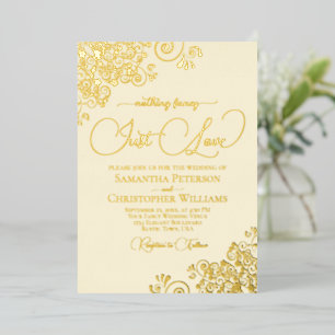 Nichts Extravagant nur Liebe Gold & Creme Hochzeit Folieneinladung