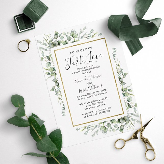 Nichts Extravagant nur Liebe Gold Greenery Wedding Einladung (Von Creator hochgeladen)