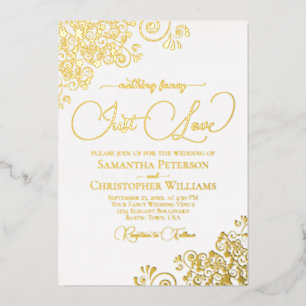 Nichts Extravagant nur Liebe Gold & White Wedding Folieneinladung