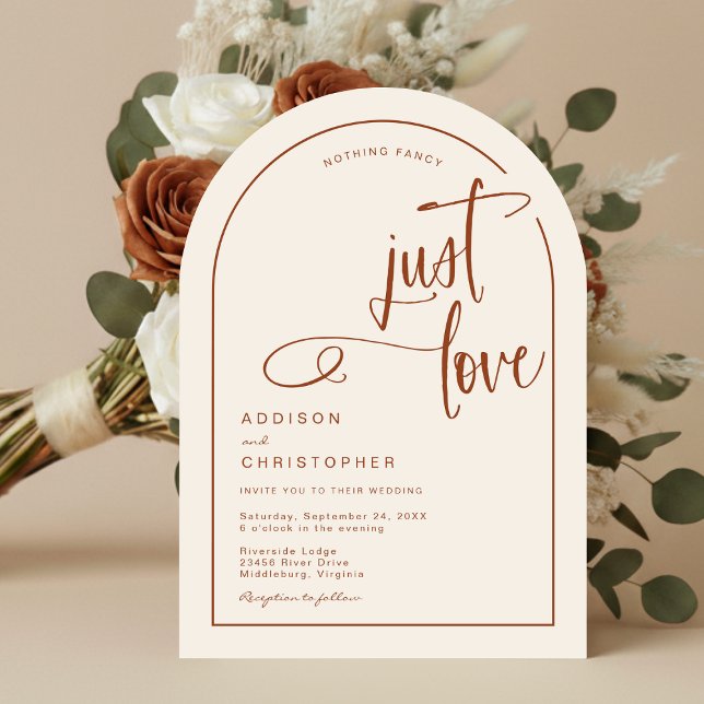 Nichts Extravagant, nur Liebe handgeschriebene Skr Einladung (Shown on a 5" x 7" invitation with Arch Corner Style)