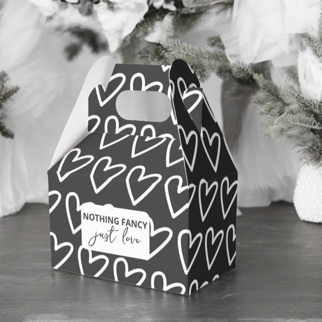 Nichts Extravagant, nur Liebe Herz Muster Hochzeit Geschenkschachtel (Nothing Fancy Just Love Heart Pattern Wedding Favor Boxes from Ricaso. Dark grey & white design)