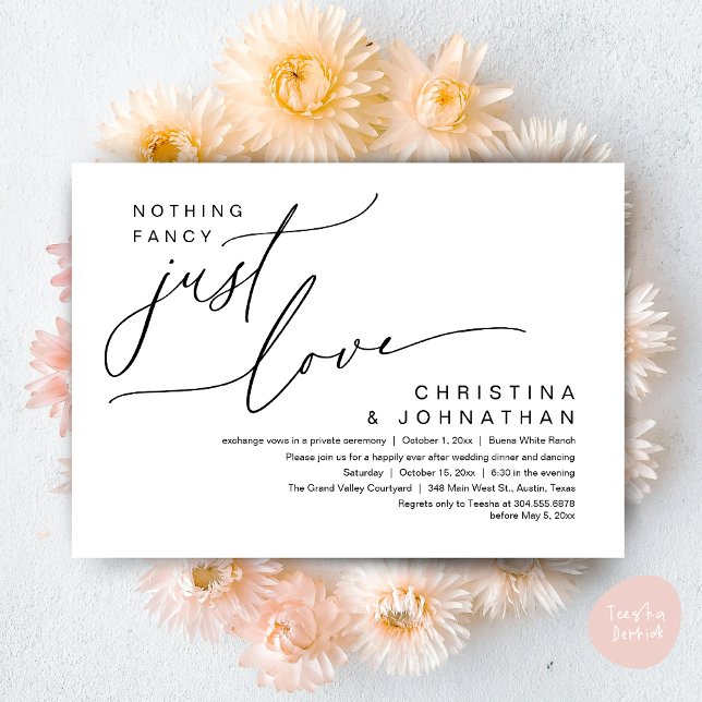 Nichts Extravagant nur Liebe Hochzeit Abendessen P Einladung (Nothing Fancy Just Love Modern Romantic Wedding Dinner Lunch Brunch Party Invites Card Black White)
