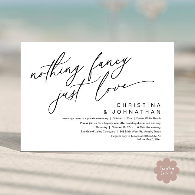 Nichts Extravagant nur Liebe Hochzeit Abendessen P Einladung (Nothing Fancy Just Love Modern Romantic Wedding Dinner Party Invitation Card PDF Black White )