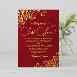 Nichts Extravagant nur Liebe Hochzeit Crimson Red Folieneinladung