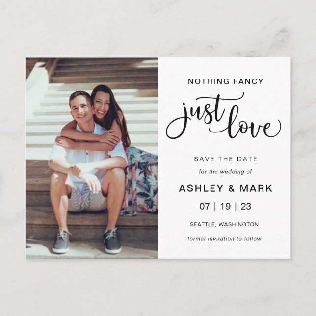 Nichts Extravagant nur Liebe Hochzeit Foto Rettete Postkarte (Vorderseite)