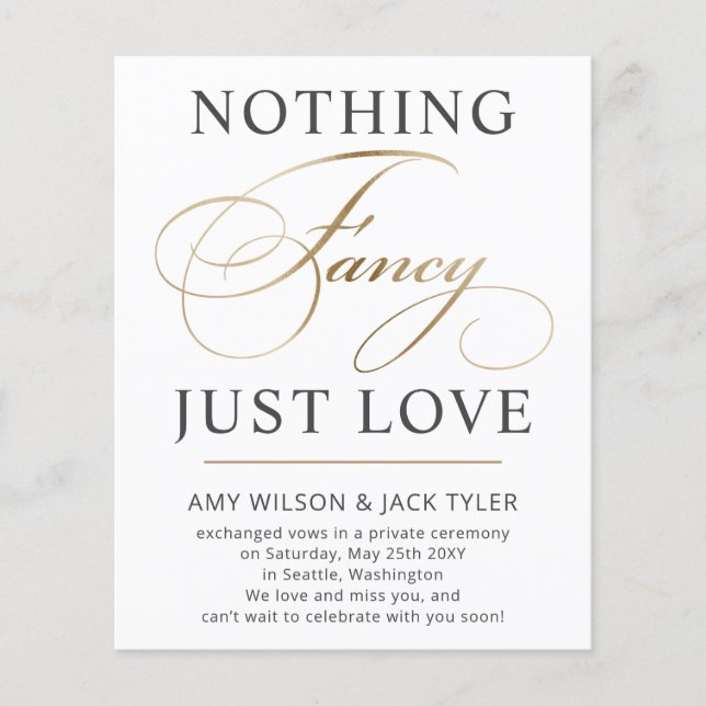 Nichts Extravagant nur Liebe Hochzeitsankündigung (Vorderseite)