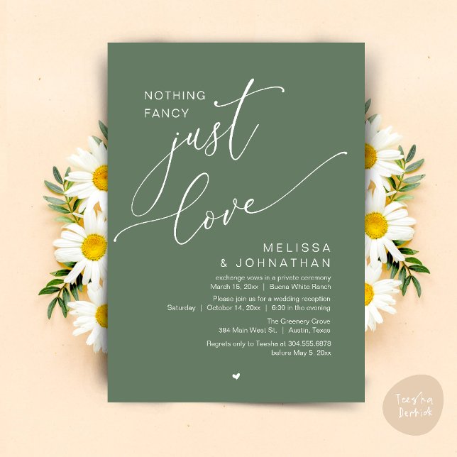 Nichts Extravagant, nur Liebe, Hochzeitsempfang Einladung (Nothing Fancy, Just Love, Wedding Reception Dinner Party Brunch Lunch Invitation Card Sage Green)