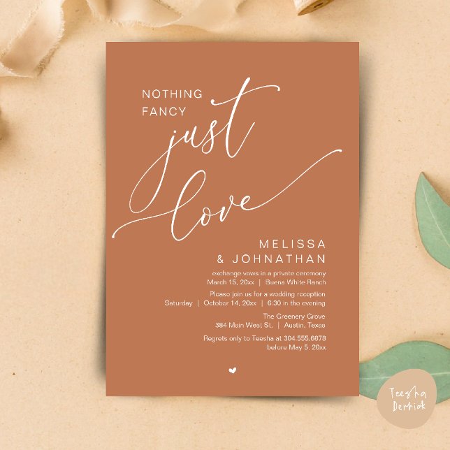Nichts Extravagant, nur Liebe, Hochzeitsempfang Einladung (Nothing Fancy, Just Love, Wedding Reception Dinner Party Brunch Lunch Invitation Card Brown copper)