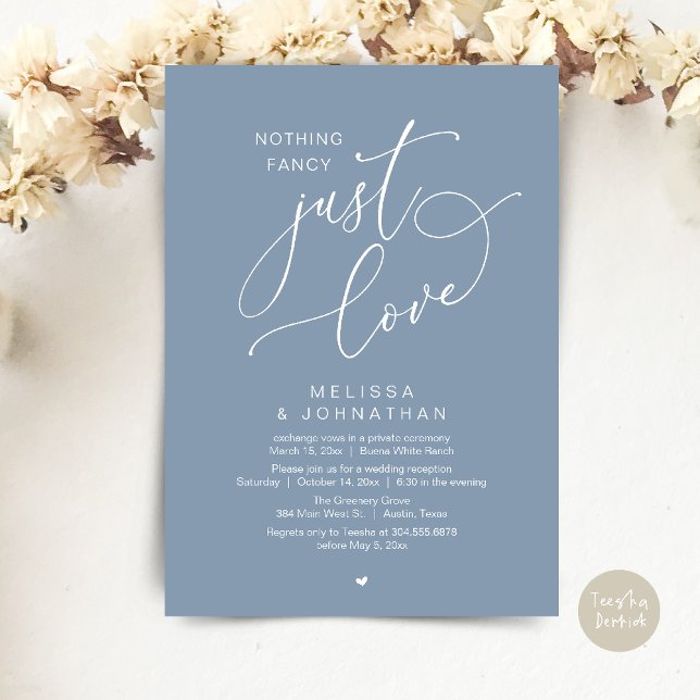 Nichts Extravagant, nur Liebe, Hochzeitsempfang Einladung (Nothing Fancy, Just Love, Wedding Reception Dinner Party Brunch Lunch Invitation Card Dusty Blue)
