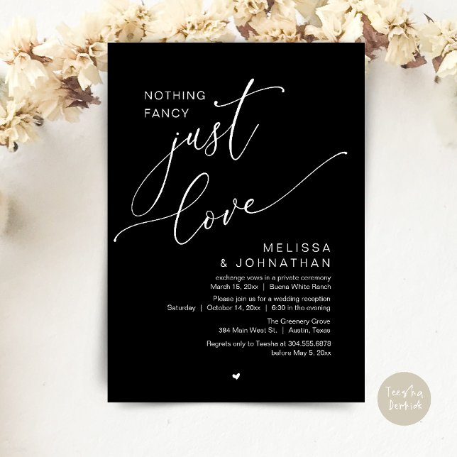 Nichts Extravagant, nur Liebe, Hochzeitsempfang Einladung (Nothing Fancy, Just Love, Wedding Reception Dinner Party Brunch Lunch Invitation Card Classy Black)