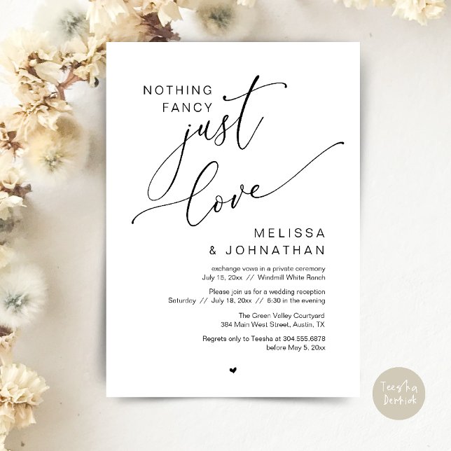 Nichts Extravagant, nur Liebe, Hochzeitsempfang Einladung (Nothing Fancy Just Love Wedding Reception Dinner Lunch Brunch Romantic Invites Card PDF Black White)