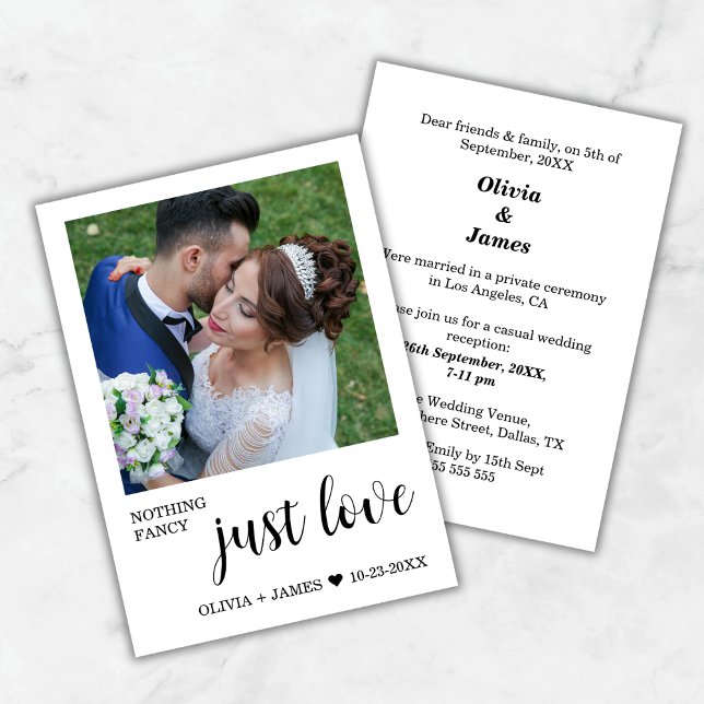 Nichts Extravagant nur Liebe Hochzeitsempfang Foto Einladung (Nothing Fancy Just Love Wedding Reception Photo Invitation   )