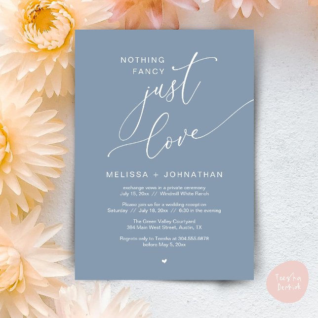 Nichts Extravagant, nur Liebe, Hochzeitsempfang Pa Einladung (Nothing Fancy Just Love Wedding Reception Dinner Lunch Brunch Romantic Invites Card PDF Dusty Blue)