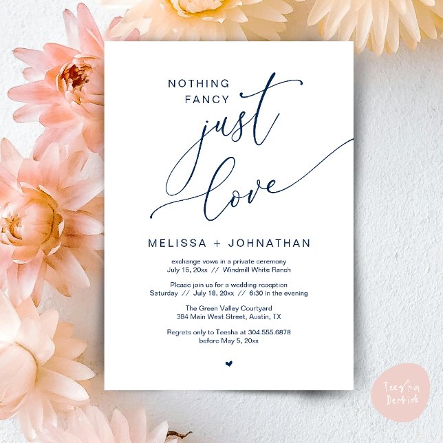 Nichts Extravagant, nur Liebe, Hochzeitsempfang Pa Einladung (Nothing Fancy Just Love Wedding Reception Dinner Lunch Brunch Romantic Invites Card PDF Navy Blue)