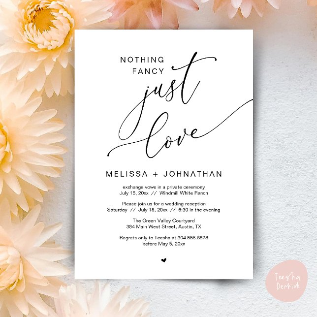 Nichts Extravagant, nur Liebe, Hochzeitsempfang Pa Einladung (Nothing Fancy Just Love Wedding Reception Dinner Lunch Brunch Romantic Invites Card PDF Black White)