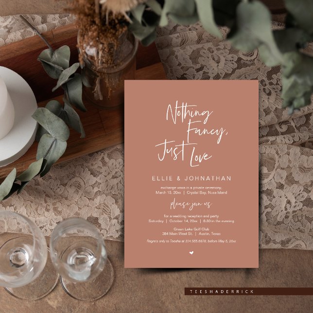 Nichts Extravagant nur Liebe, Hochzeitsessen Einladung (Nothing Fancy Just Love, Wedding Elopement Dinner or Brunch Invitation, in Rustic Terracotta Brown.)