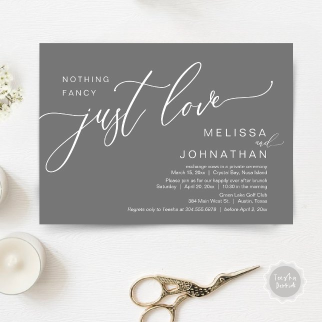 Nichts Extravagant nur Liebe, Hochzeitsfeier Einladung (Celebrate with us, Nothing Fancy Just Love, Romantic Wedding Brunch Invitation Card PDF Dark Grey)