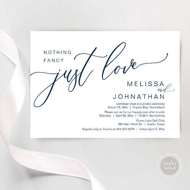 Nichts Extravagant nur Liebe, Hochzeitsfeier Einladung (Celebrate with us, Nothing Fancy Just Love, Romantic Wedding Brunch Invitation Card PDF Navy Blue)