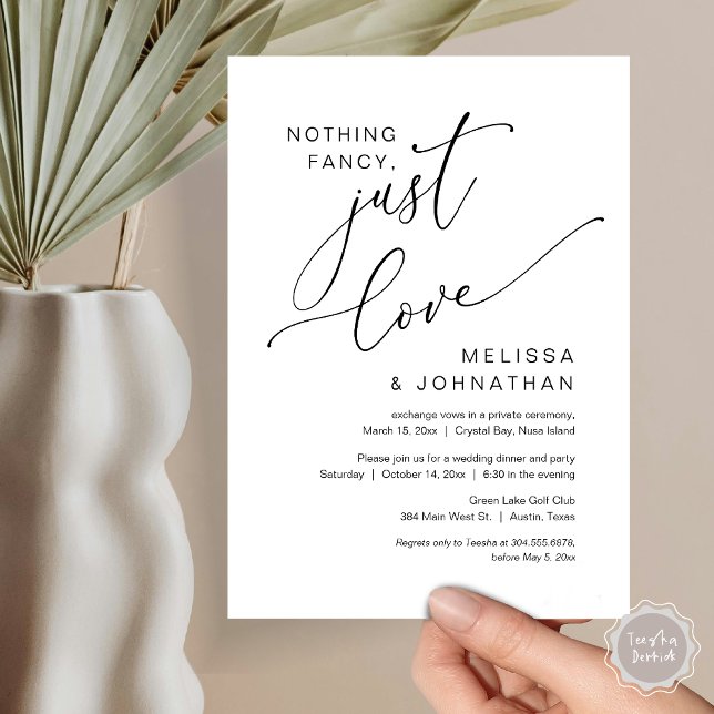 Nichts Extravagant, nur Liebe, Hochzeitsfeier Invi Einladung (Nothing Fancy, Just Love, Wedding Elopement Invitation Card, PDF, Modern Romantic, Black and White)