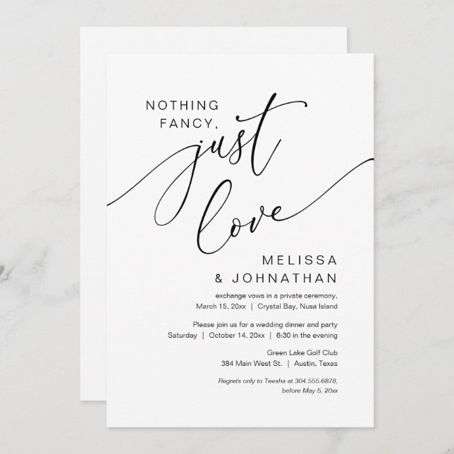 Nichts Extravagant, nur Liebe, Hochzeitsfeier Part Einladung (Vorne/Hinten)