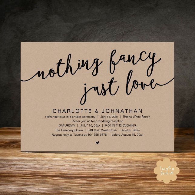 Nichts Extravagant, nur Liebe, Hochzeitsfeier Part Einladung (Nothing Fancy, Just Love, Wedding Elopement Dinner Lunch Brunch Party Invites Card  PDF Brown Kraft)