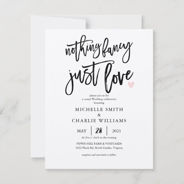 Nichts extravagant nur Liebe lässig Hochzeit Einla Einladung (Vorderseite)