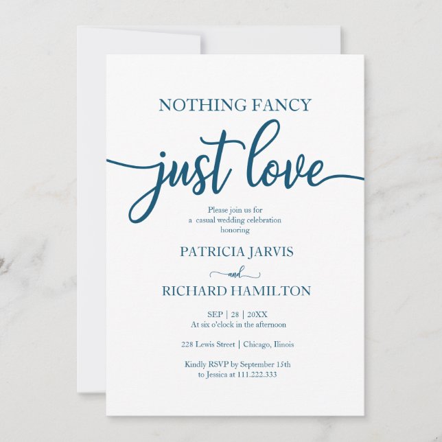 Nichts Extravagant nur Liebe Lässig Hochzeit Einla Einladung (Vorderseite)