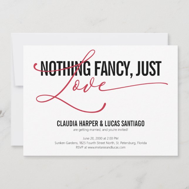 Nichts Extravagant nur Liebe Lässig Hochzeit Einladung (Vorderseite)