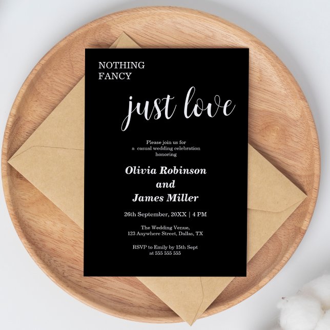 Nichts Extravagant nur Liebe Lässig Hochzeit Einladung (Nothing Fancy Just Love Black  Casual Wedding Invitation )