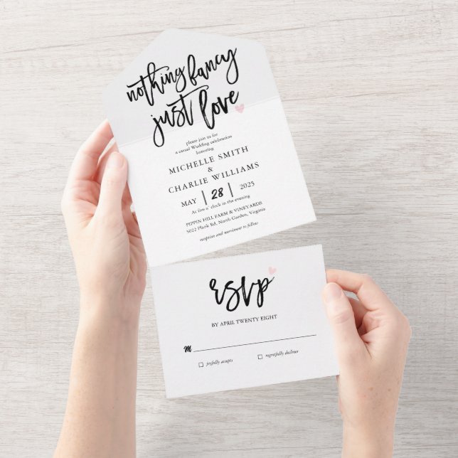 Nichts extravagant nur Liebe lässig Hochzeitsfeier All In One Einladung (Abreißen)