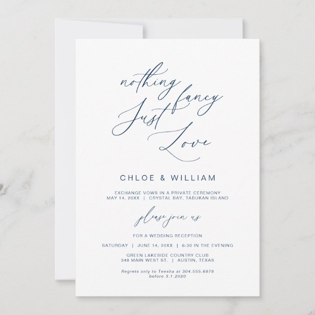 Nichts Extravagant nur Liebe, Marine, Hochzeitsfei Einladung (Vorderseite)