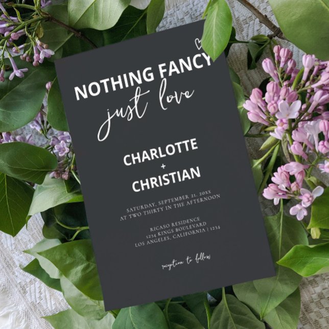 Nichts Extravagant nur Liebe Minimalistisch Hochze Einladung (Nothing Fancy Just Love Minimalist Wedding Invitations from Ricaso. Modern invite with photo to back)